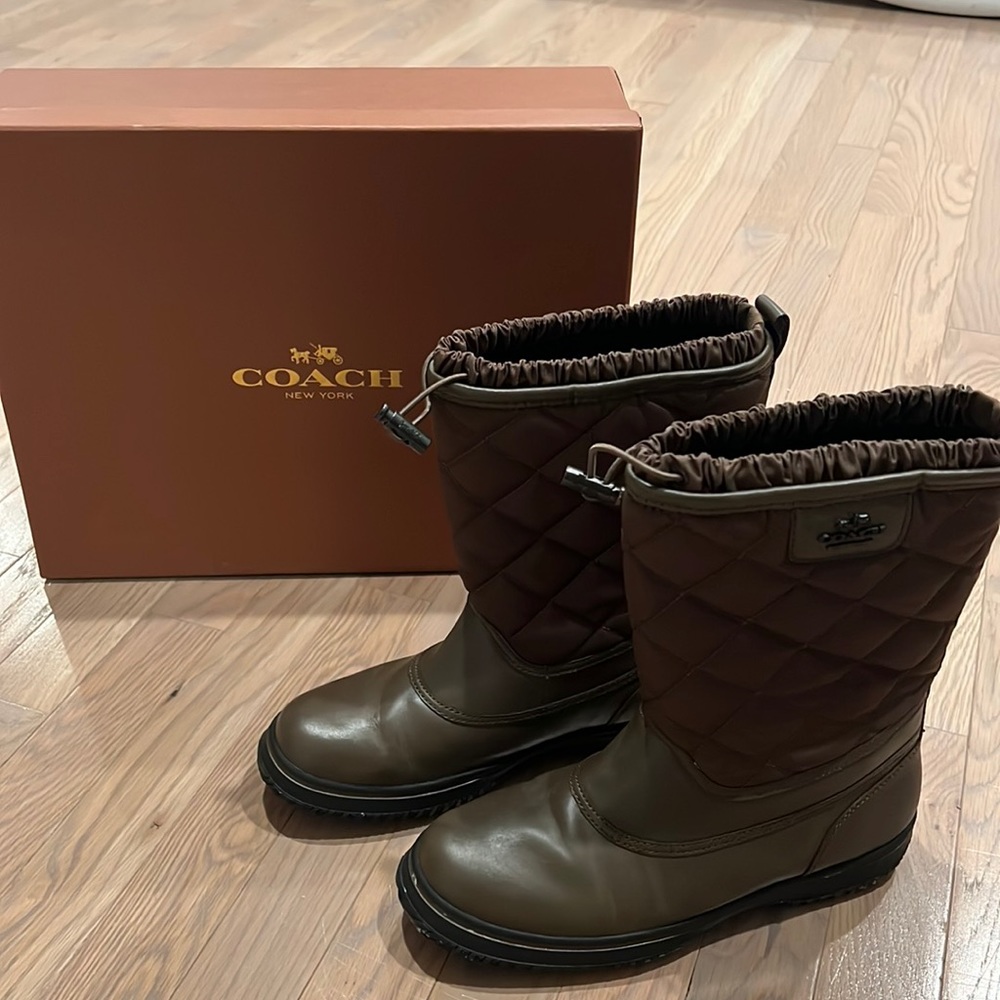 Coach Samara Aniline Brown Leather Nylon Quilted Boots 8M Women's Shoes